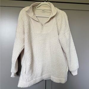 Aerie women’s white Sherpa fleece quarter zip long sleeve pullover sweater